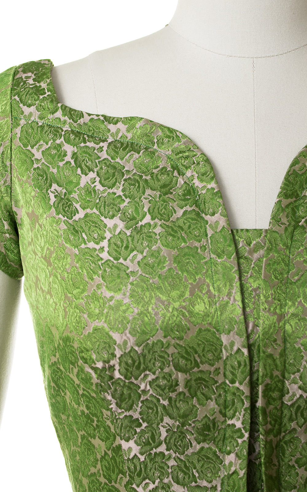 1960s Rose Satin Jacquard Petal Skirt Party Dress