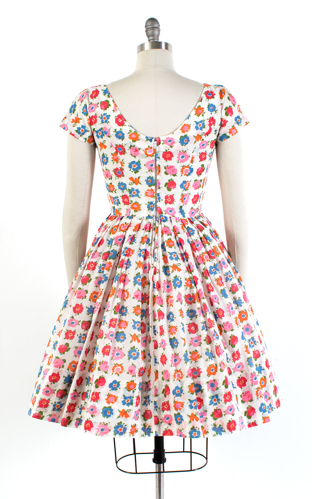 1960s Floral Cotton White Day Dress | small/medium
