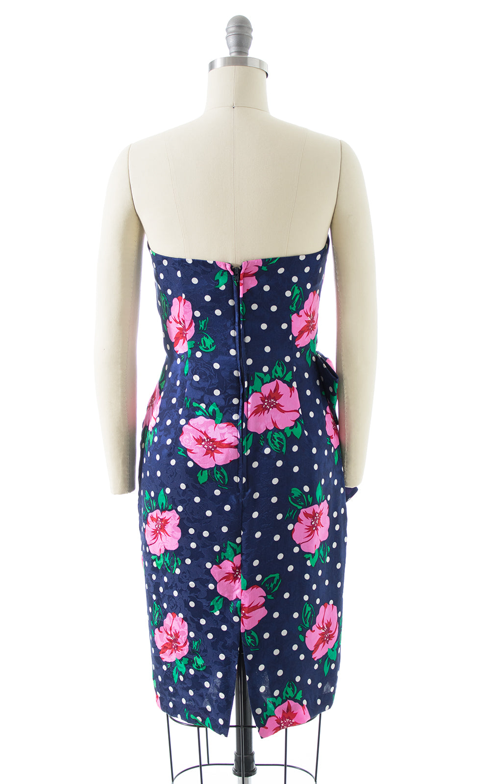 1980s Floral Polka Dot Silk Sarong Dress