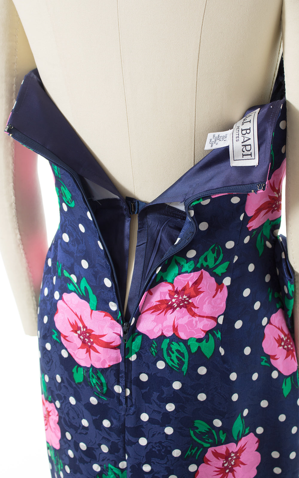 1980s Floral Polka Dot Silk Sarong Dress