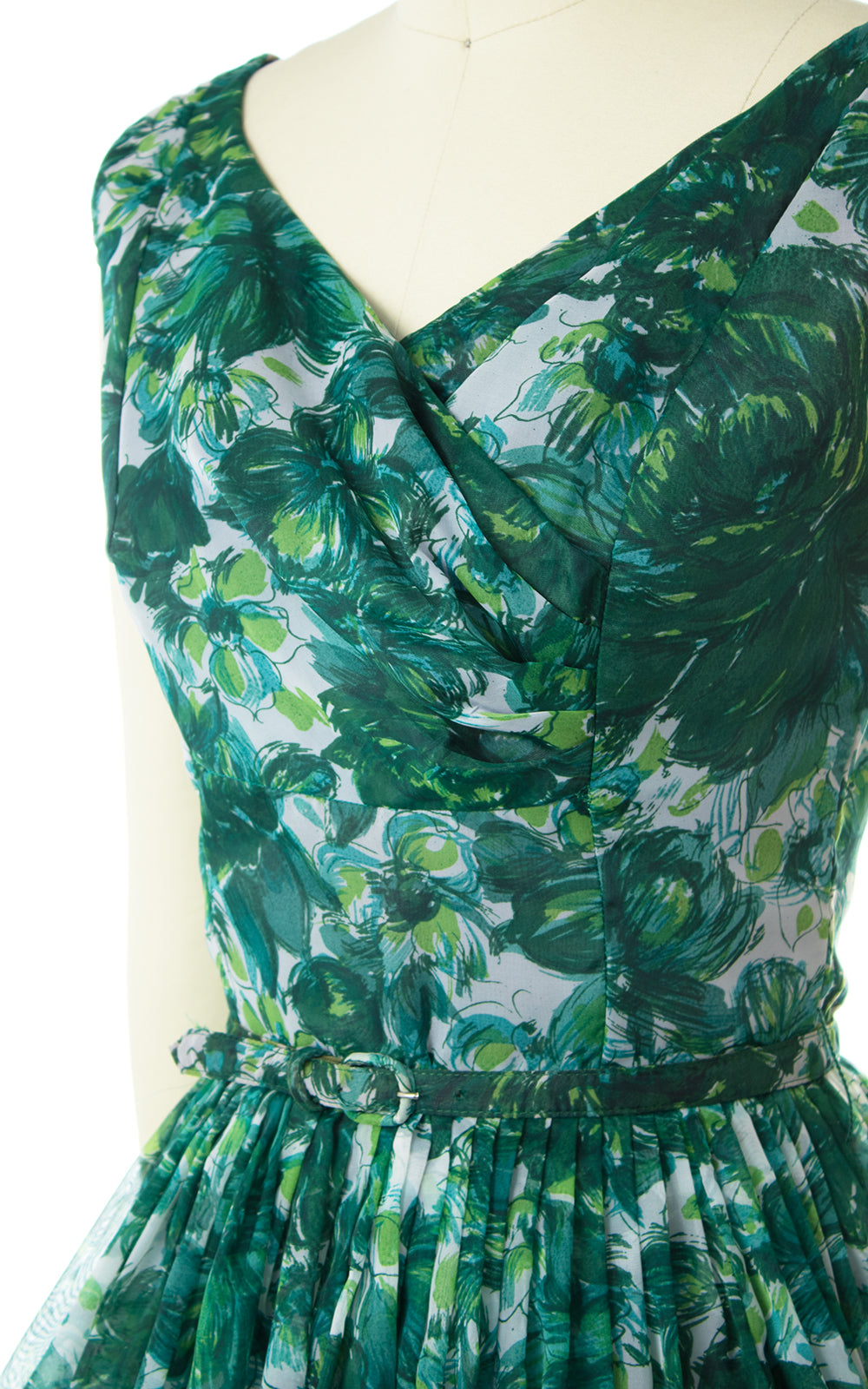 1960s Floral Chiffon Party Dress