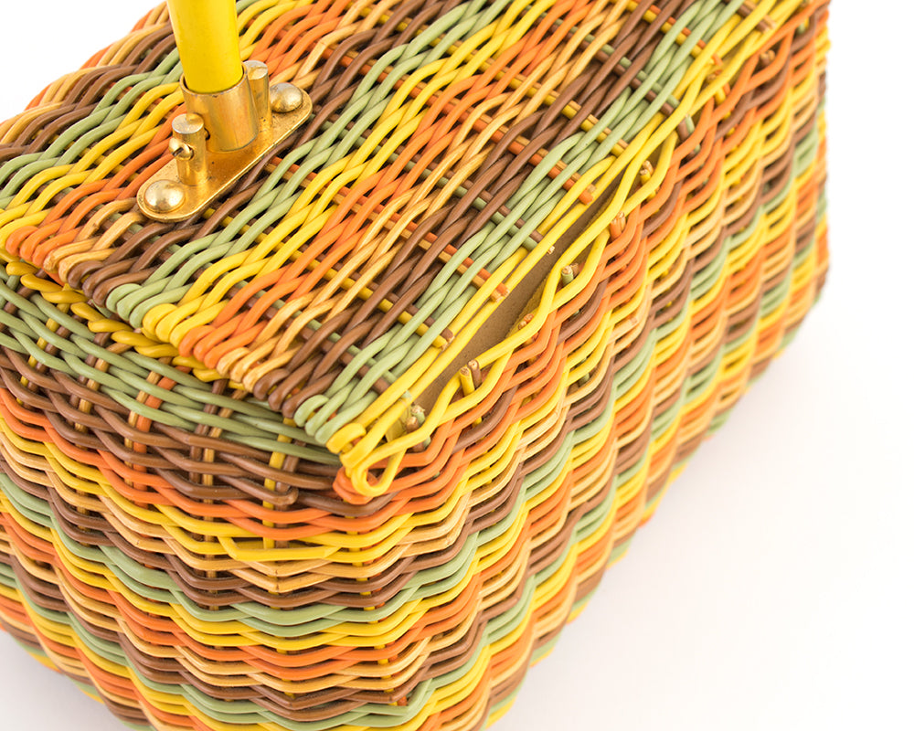 1960s Rainbow Wicker Box Purse