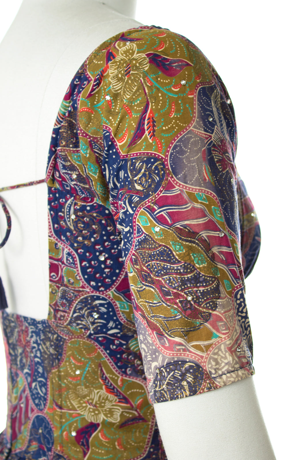 1950s Tina Leser Floral Rhinestone Off Shoulder Dress