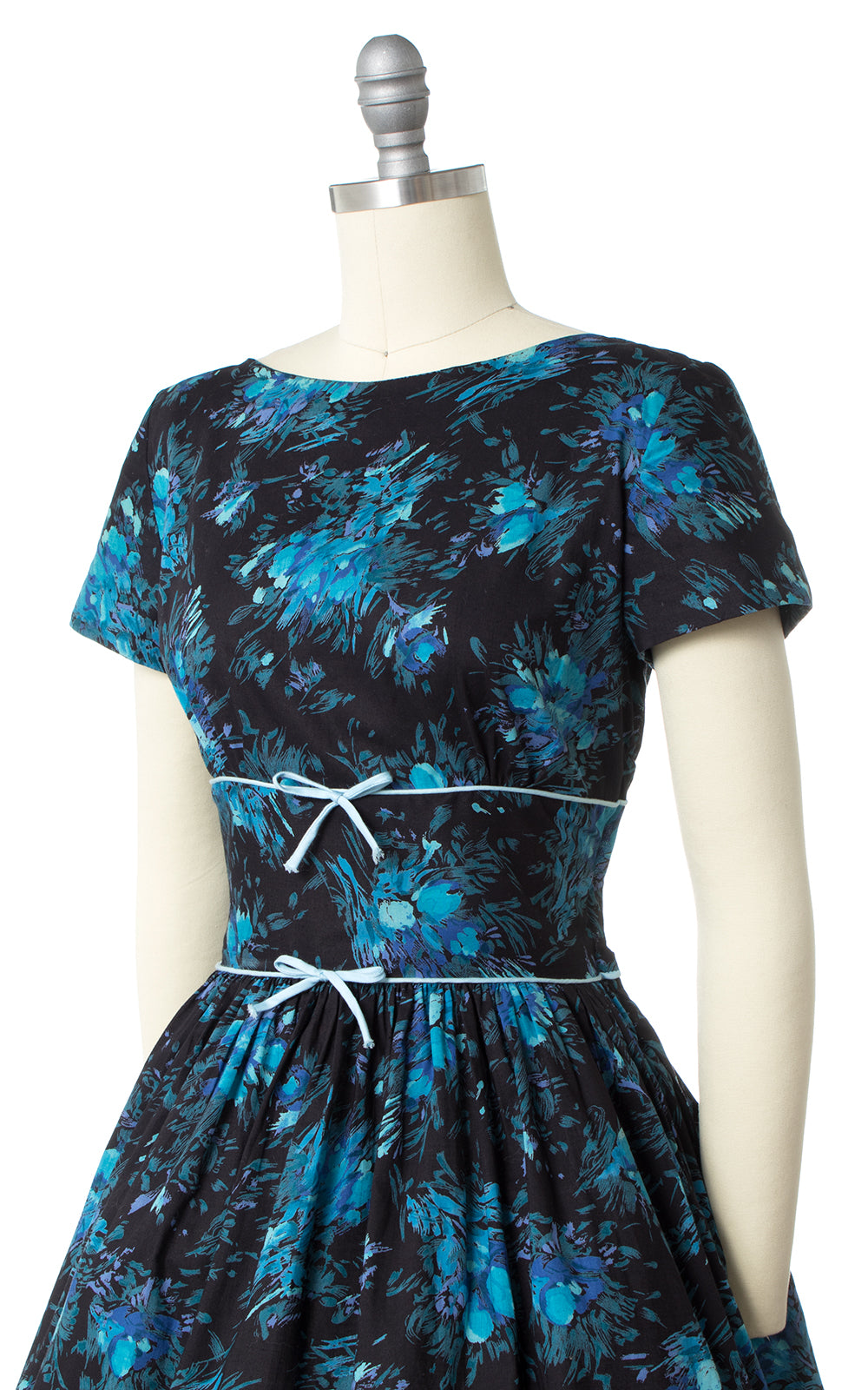 1950s Blue Floral Cotton Day Dress