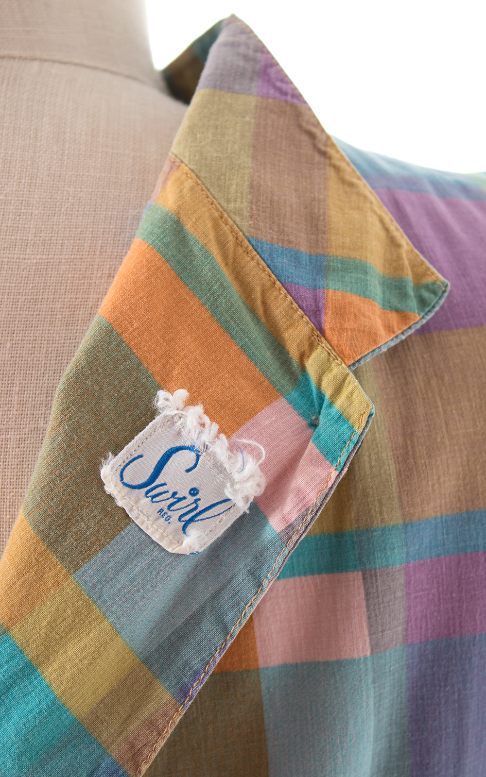 1950s Swirl Plaid Cotton Wrap Dress with Pockets