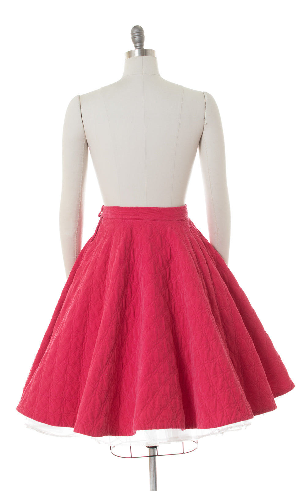 1950s Rhinestone Pink Quilted Corduroy Circle Skirt