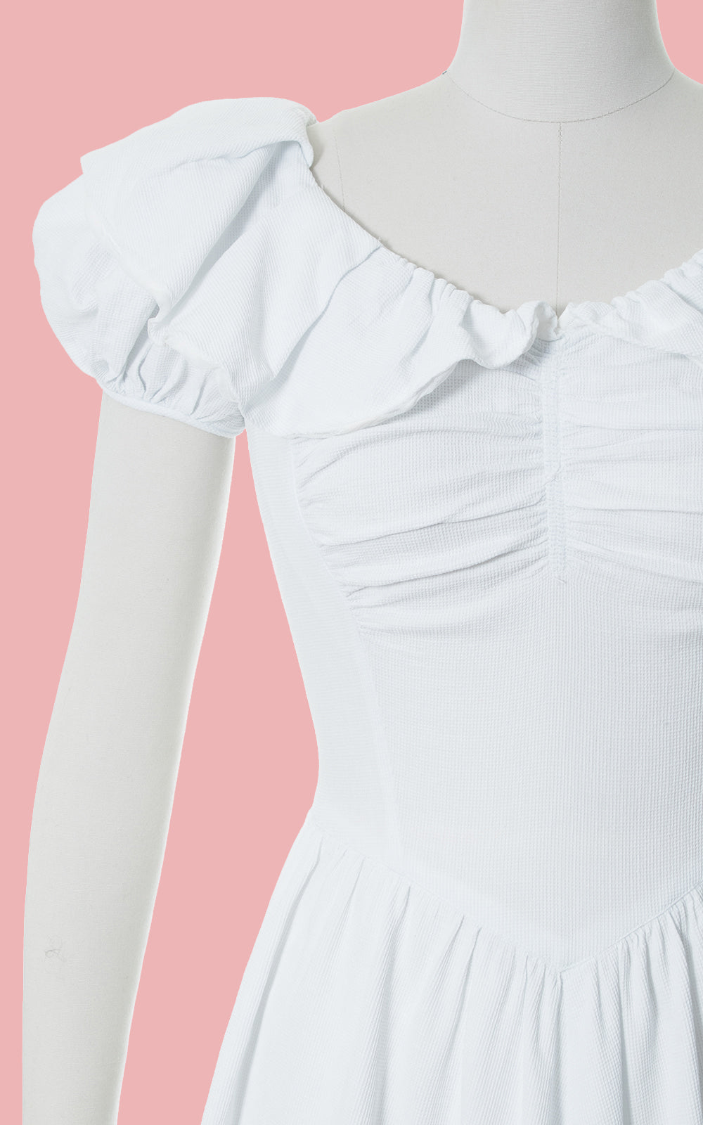 1940s White Cotton Piqué Puff Sleeve Gown