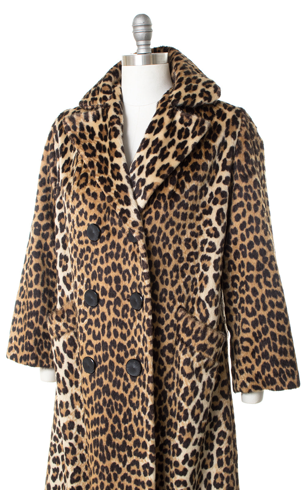 1960s Leopard Print Faux Fur Double Breasted Long Coat