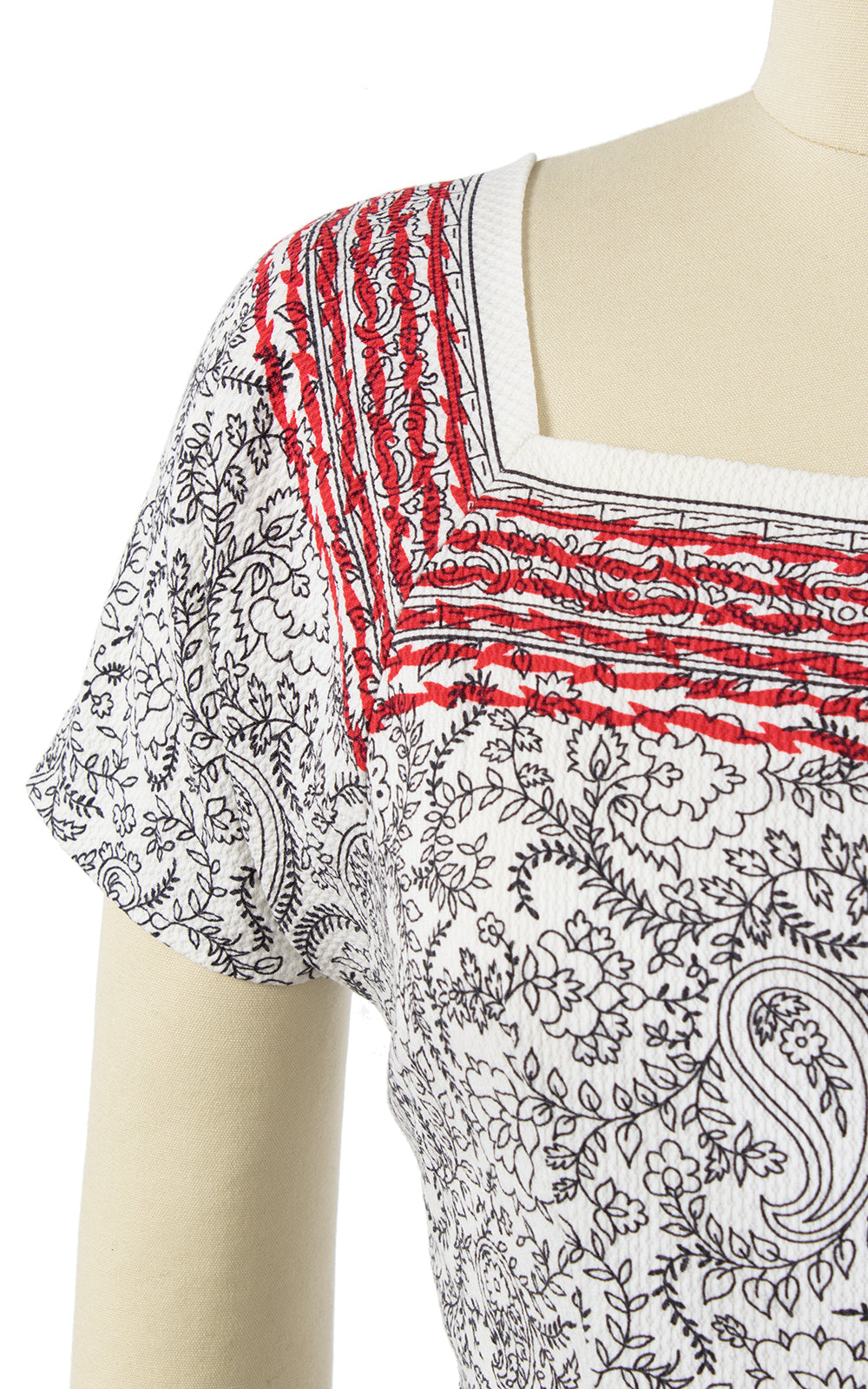 1950s Anne Fogarty Striped Paisley Cotton Dress