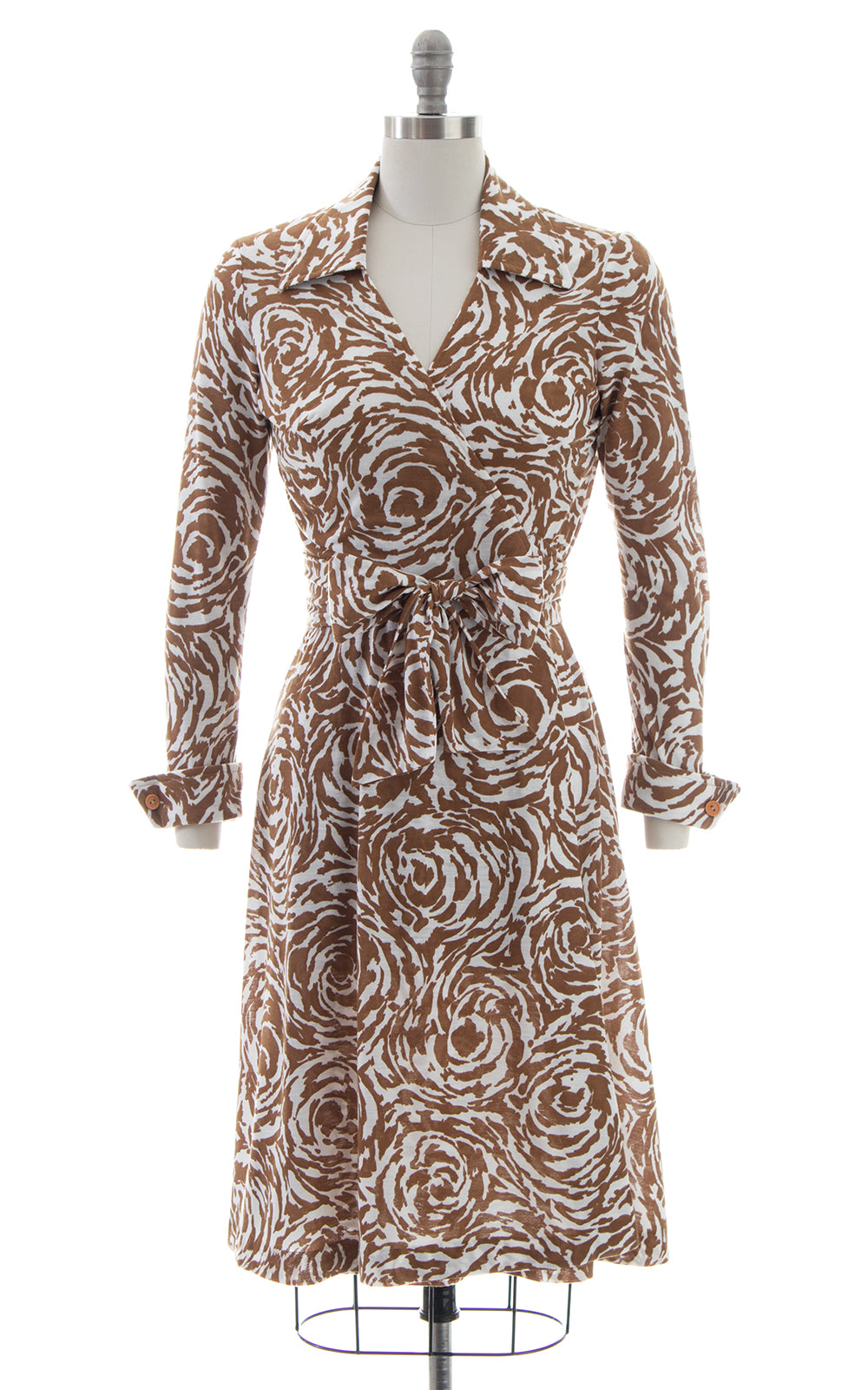 1970s Printed Jersey Knit Wrap Dress | x-small/small Birthday Life Vintage 1970s Printed Jersey Knit Wrap Dress | x-small/small Birthday Life Vintage