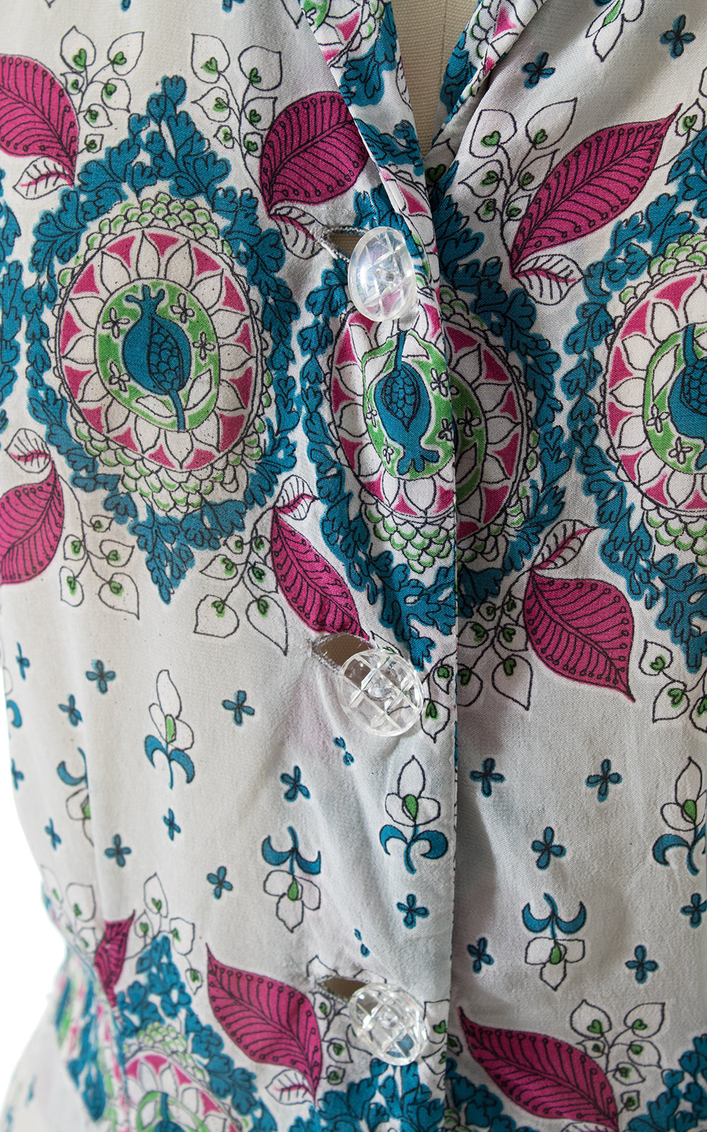 1940s Floral Striped Sheer Rayon Shirtwaist Dress