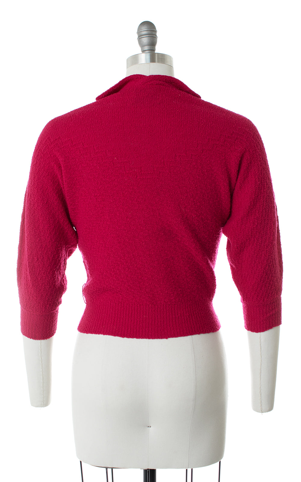 1950s Raspberry Pink Knit Wool Cropped Sweater | xs/small/medium