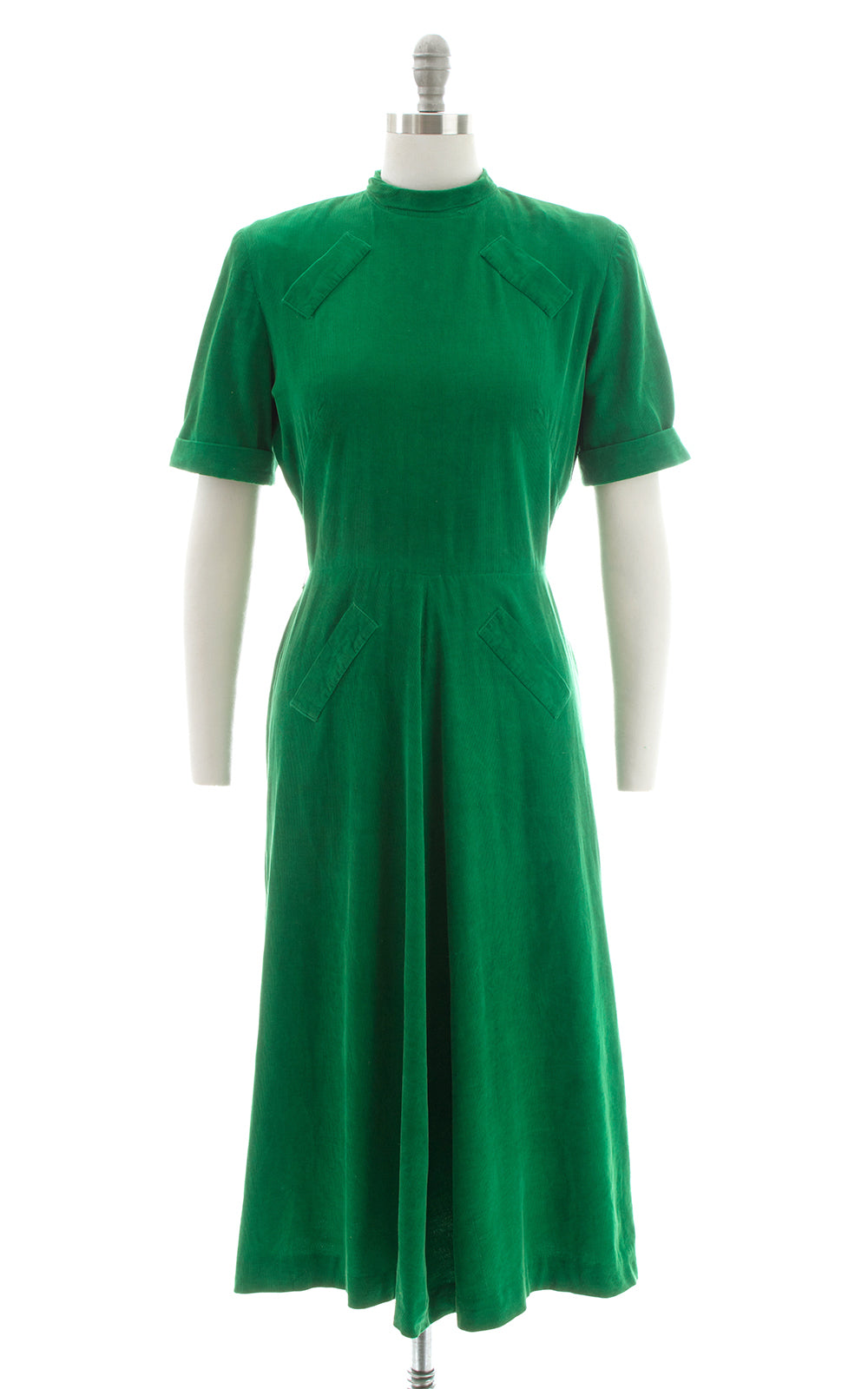 1940s Kelly Green Corduroy Button Back Dress | medium 1940s Kelly Green Corduroy Button Back Dress | medium