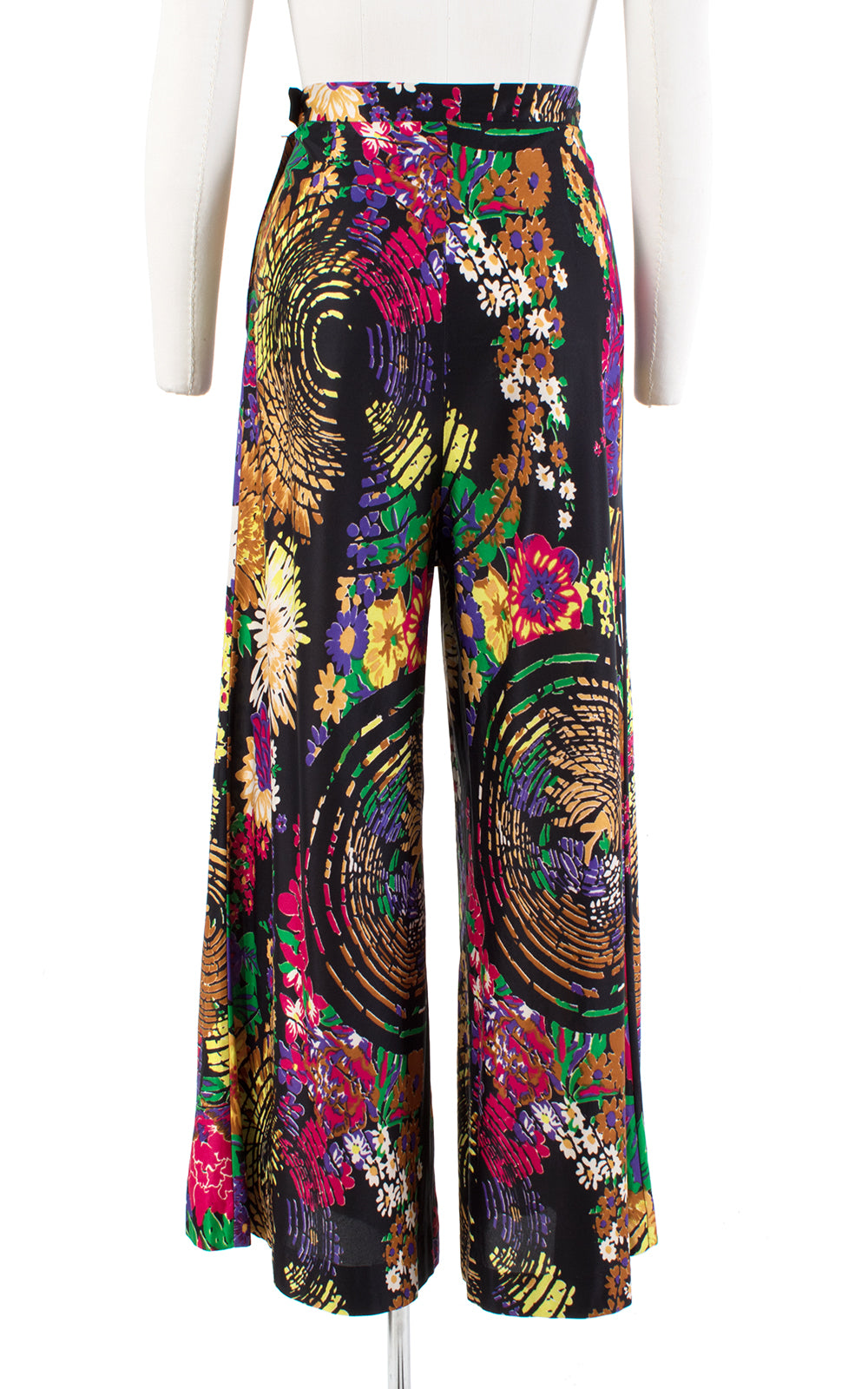 1970s Floral Spiral Print Wide Leg Pants