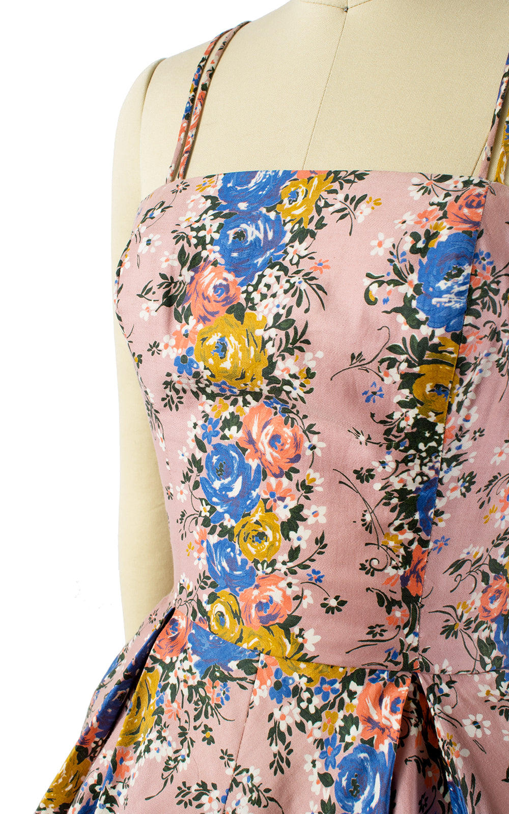 1950s Rose Striped Pink Cotton Sundress with Pockets