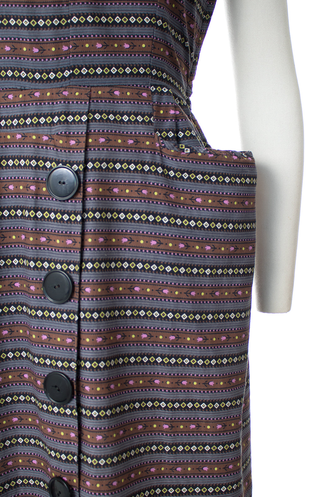 1950s Floral Striped Wiggle Dress with Pockets