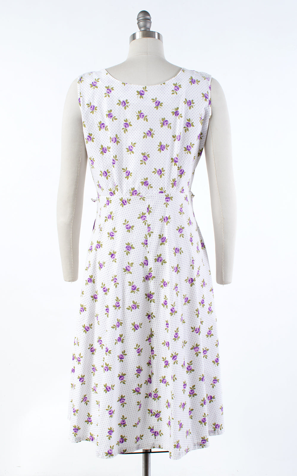 1940s Purple Rose Polka Dot Shirtwaist Sundress with Pockets
