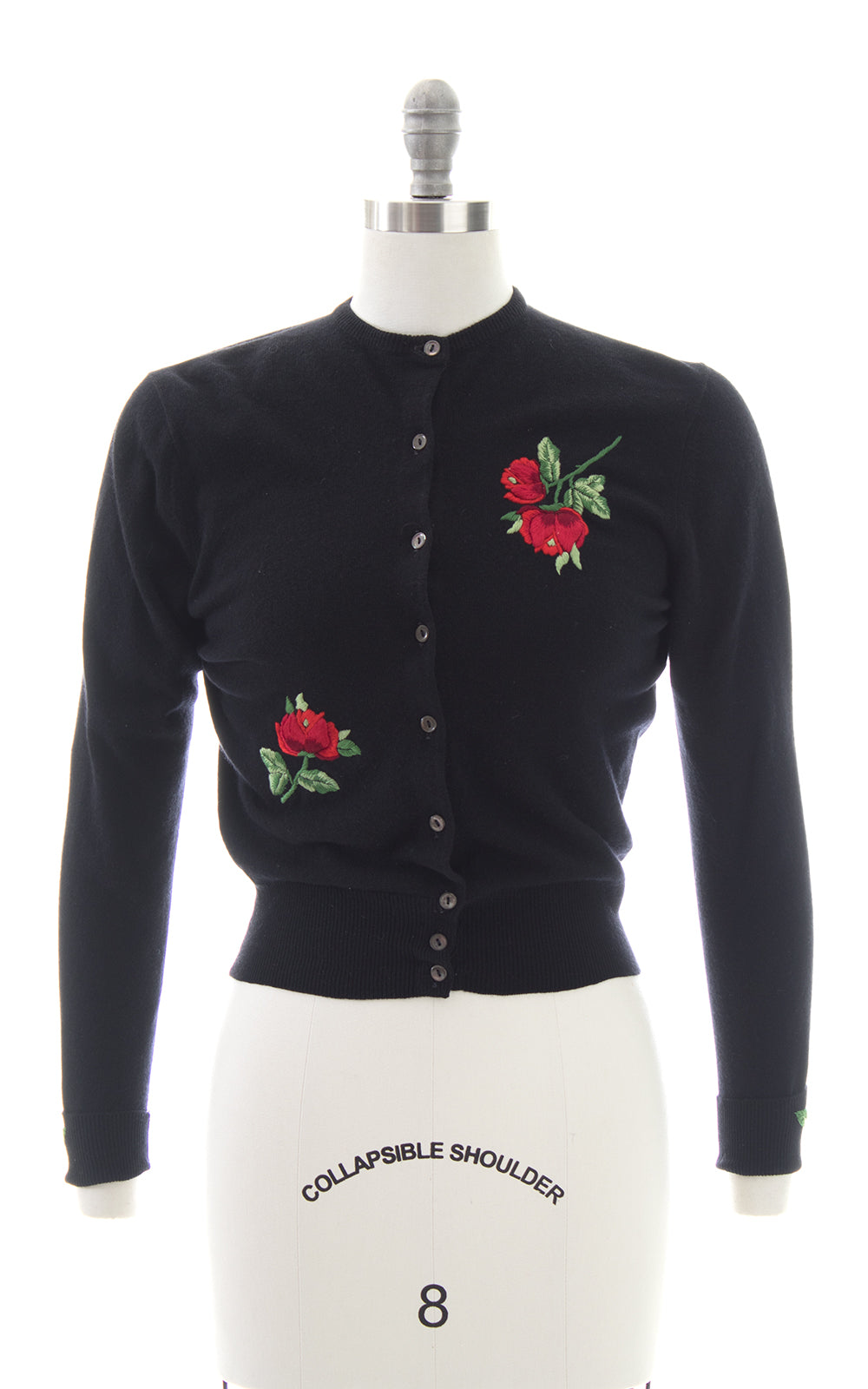 1950s Rose Embroidered Cashmere Knit Cardigan | small/medium