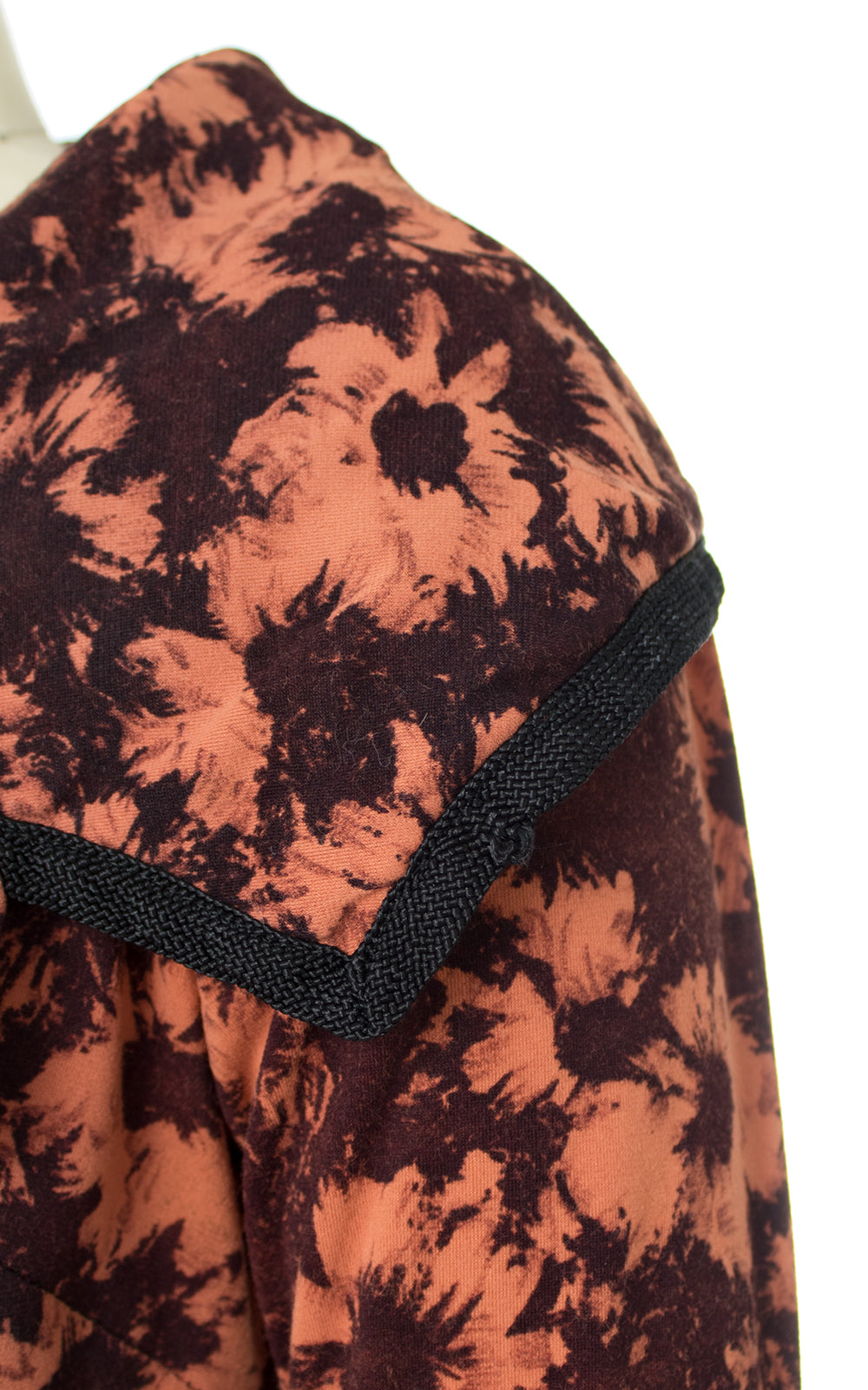 1950s Floral Shawl Collar Jersey Wiggle Dress