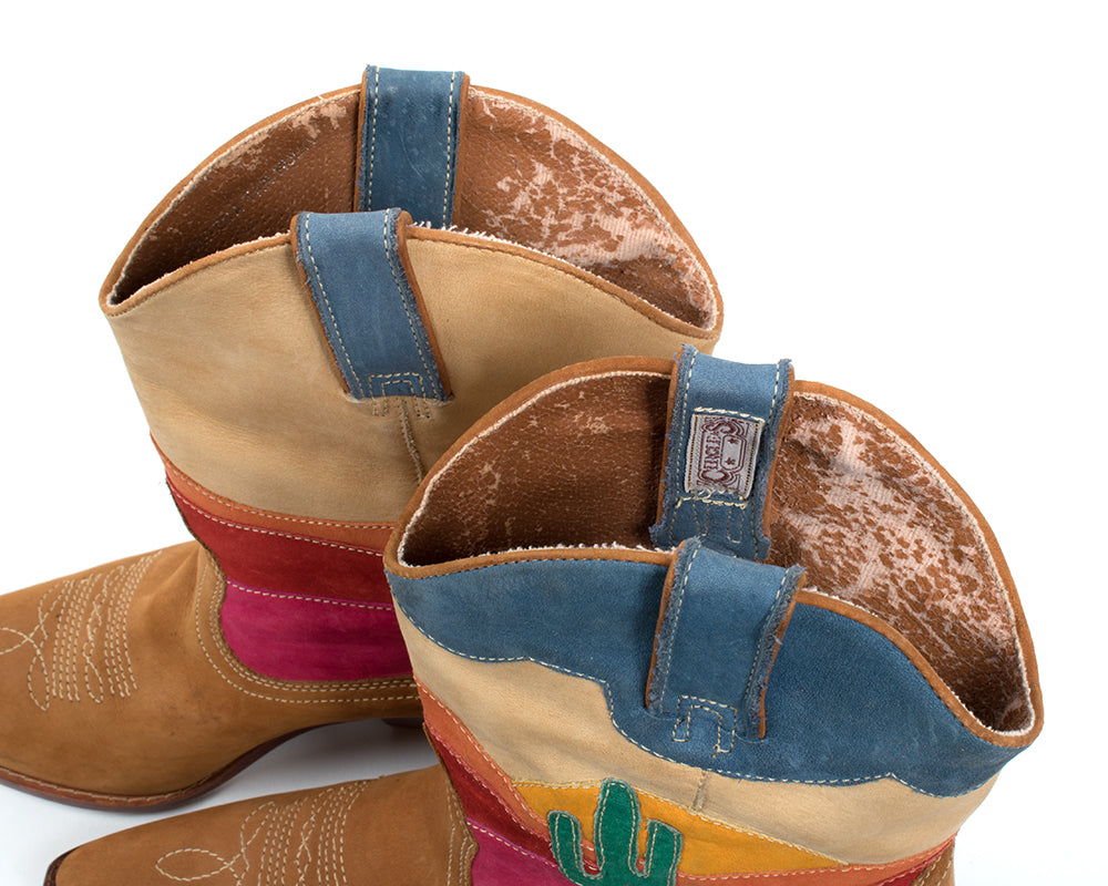 1980s Cactus Sunset Novelty Suede Cowboy Boots