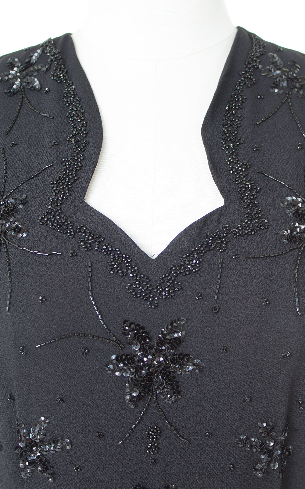 1940s Floral Sequin Beaded Rayon Evening Dress