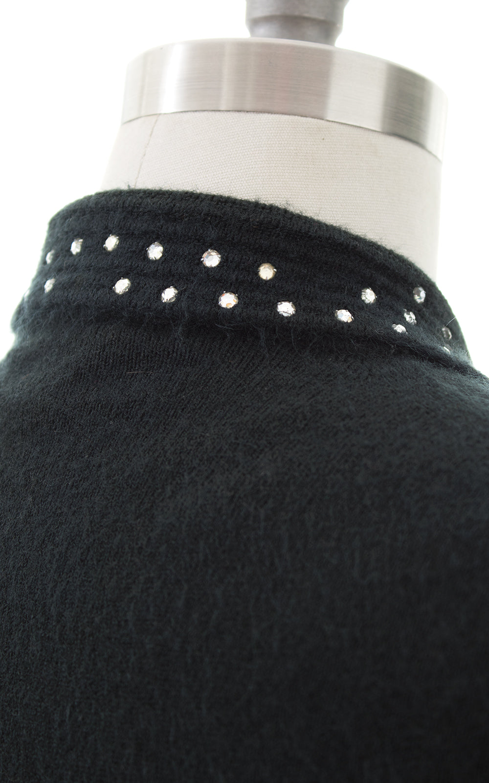 1950s Schiaparelli Rhinestone Black Wool Cardigan