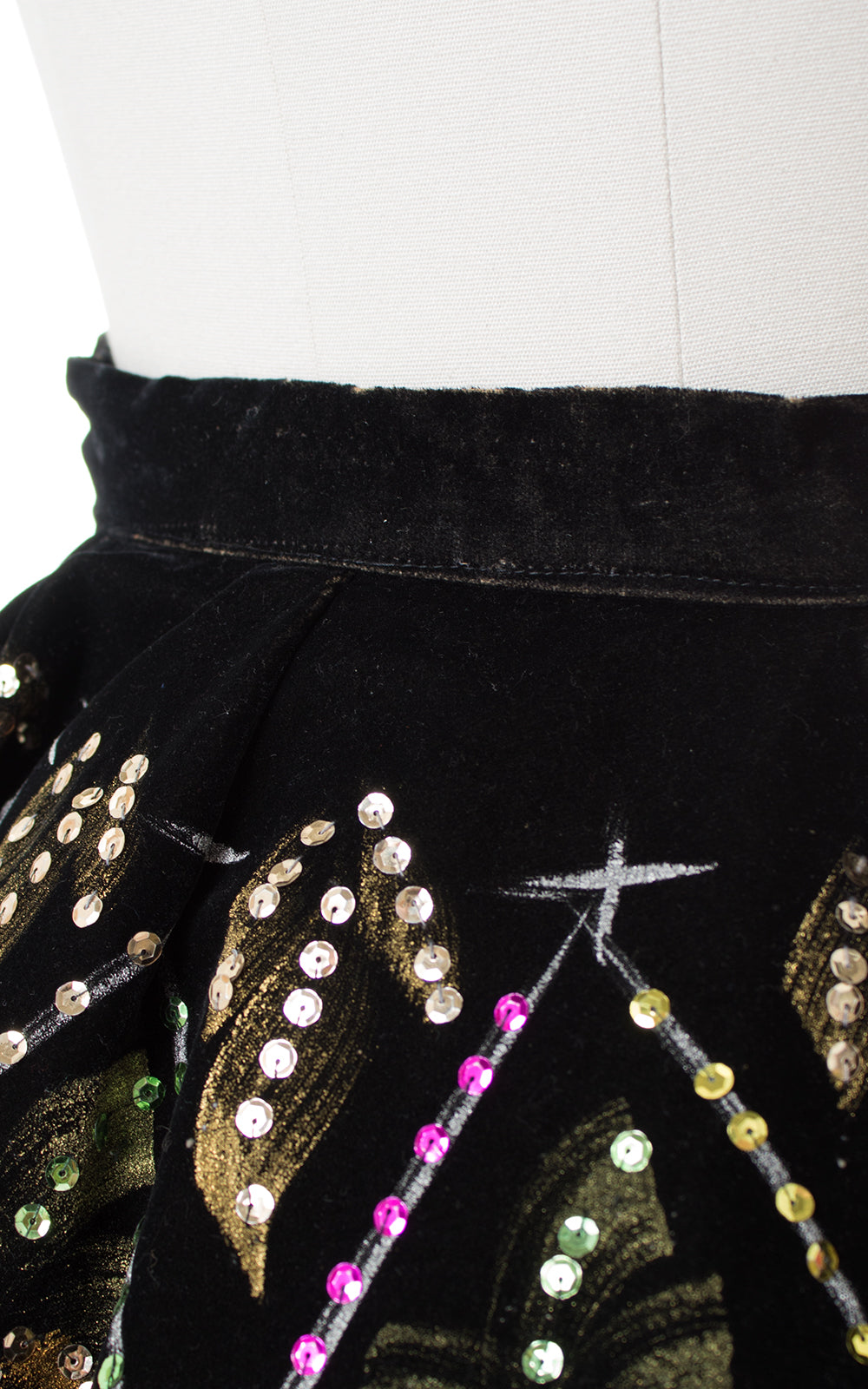 1950s Mexican Metallic Floral Sequin Velvet Circle Skirt