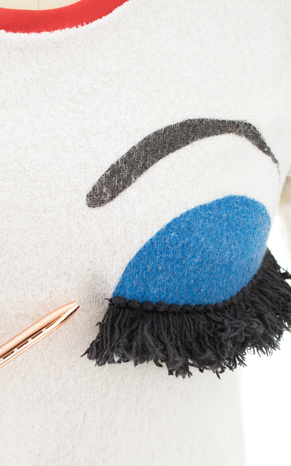 1980s Makeup Face Novelty Terrycloth Dress with Fringe Eyelashes