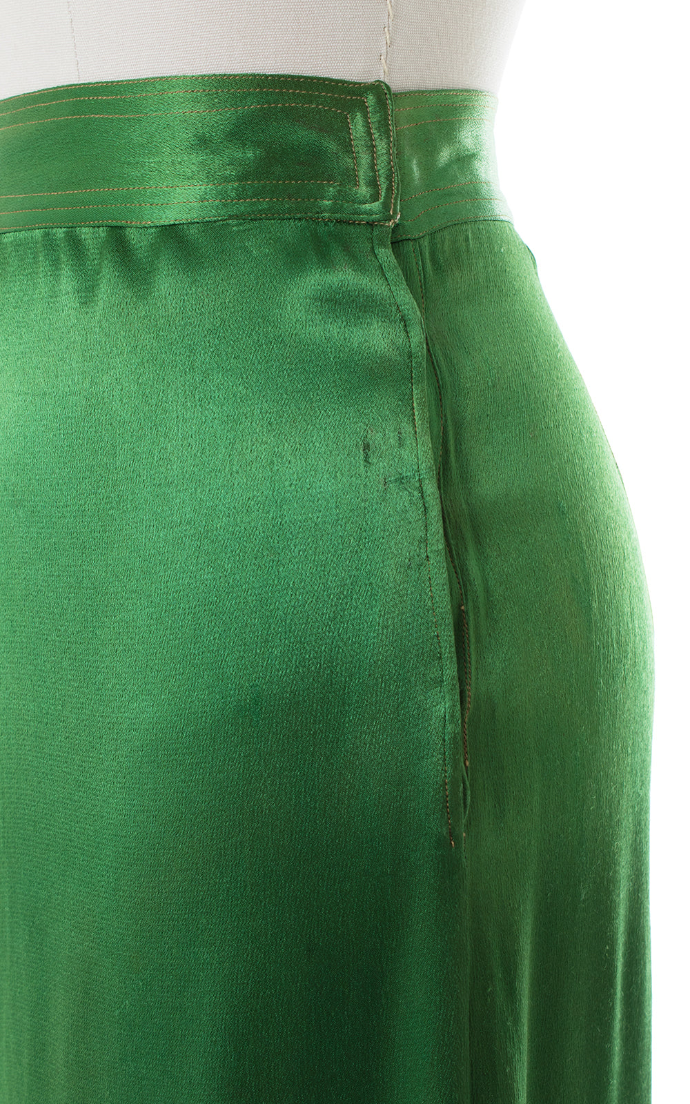 1930s Emerald Rayon Satin Wide-Leg Pants