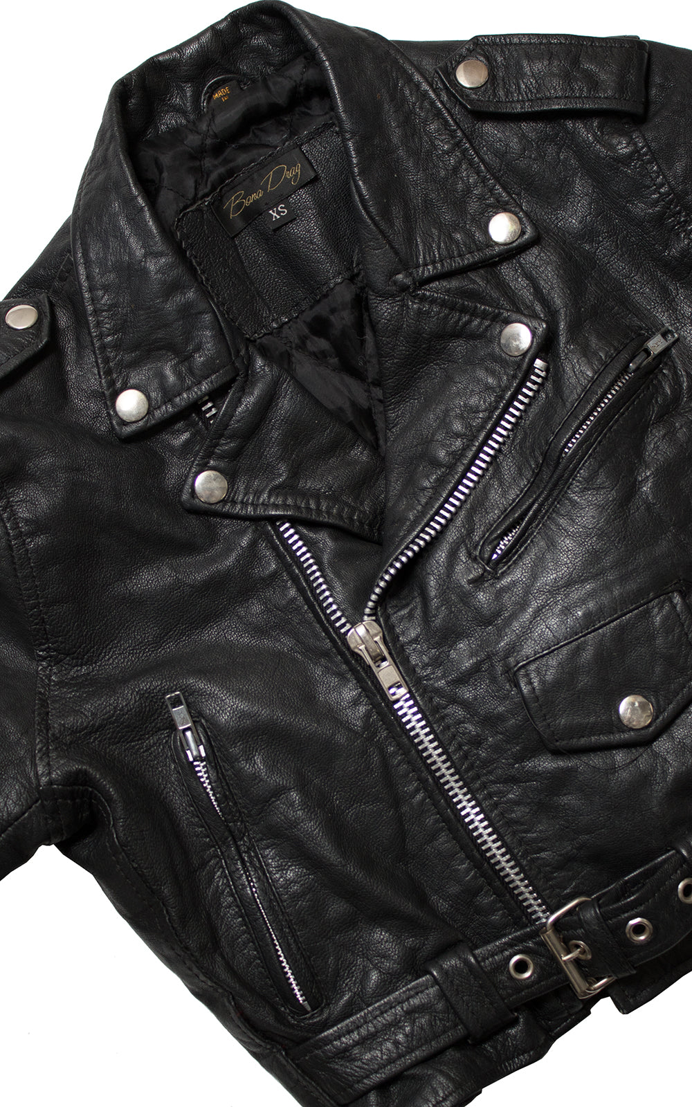Vintage Cropped Black Leather Motorcycle Jacket