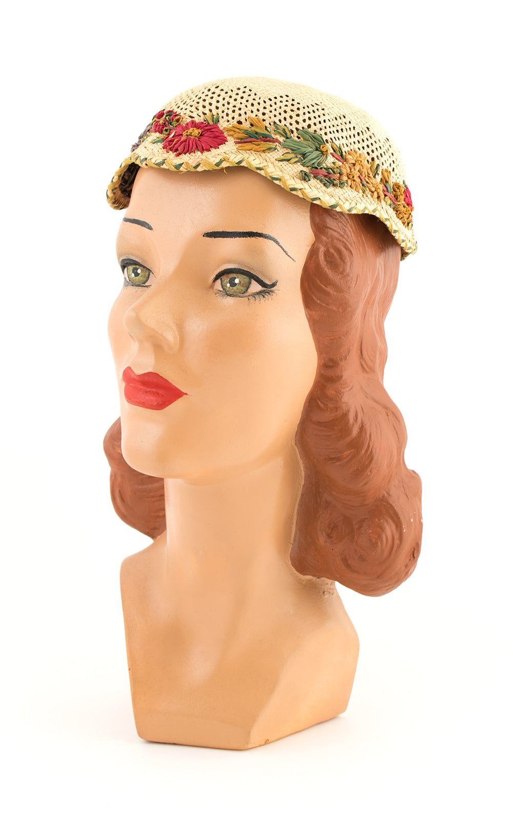 1920s Floral Raffia & Straw Juliet Cap