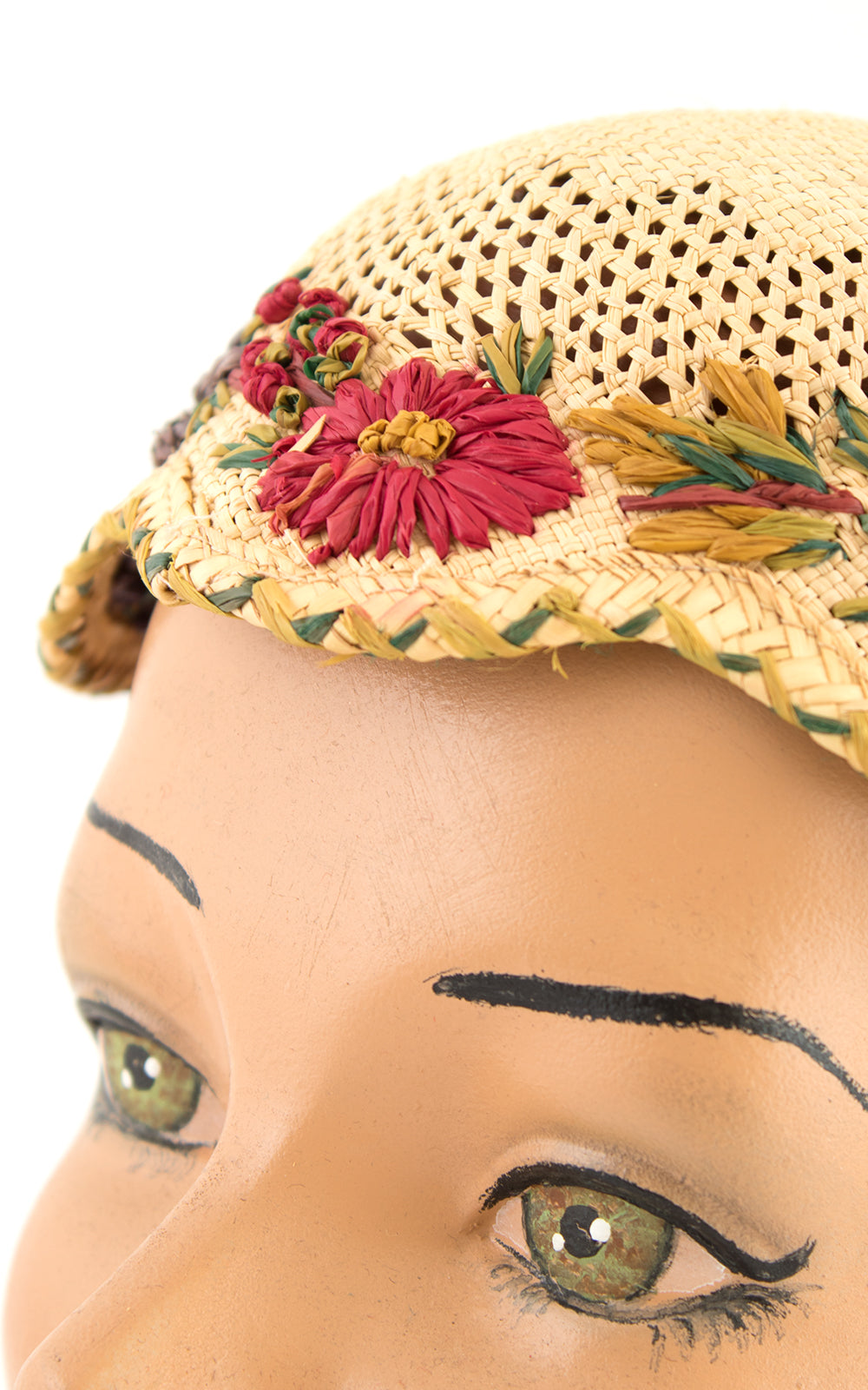 1920s Floral Raffia & Straw Juliet Cap