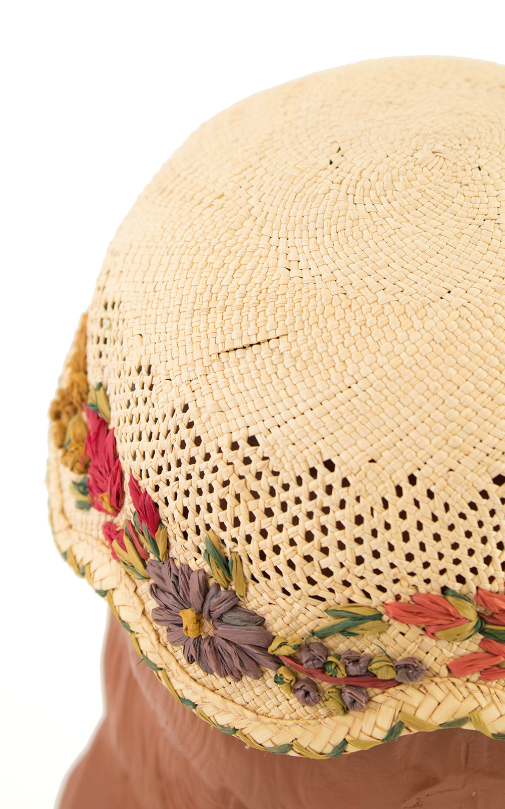 1920s Floral Raffia & Straw Juliet Cap