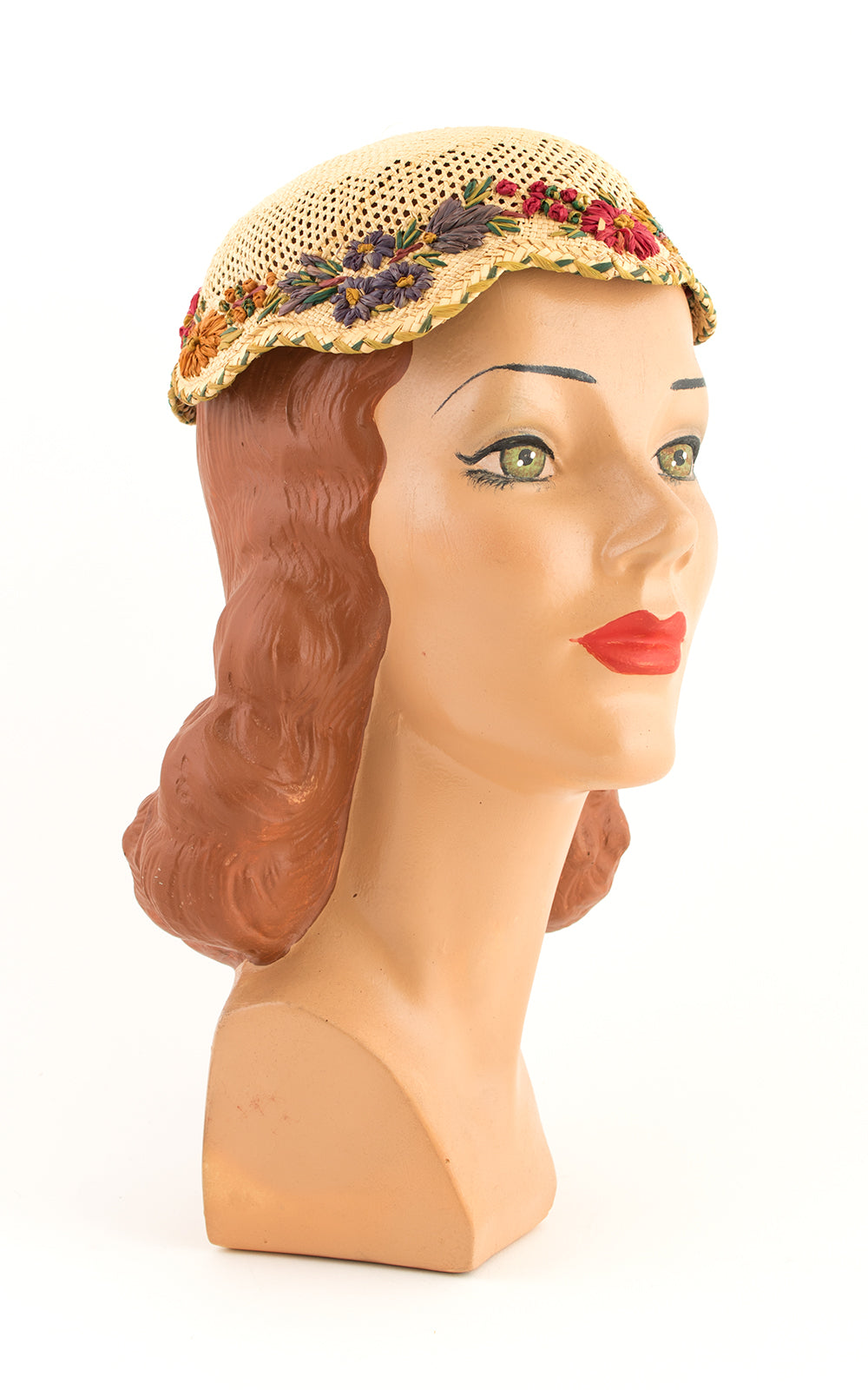 1920s Floral Raffia & Straw Juliet Cap