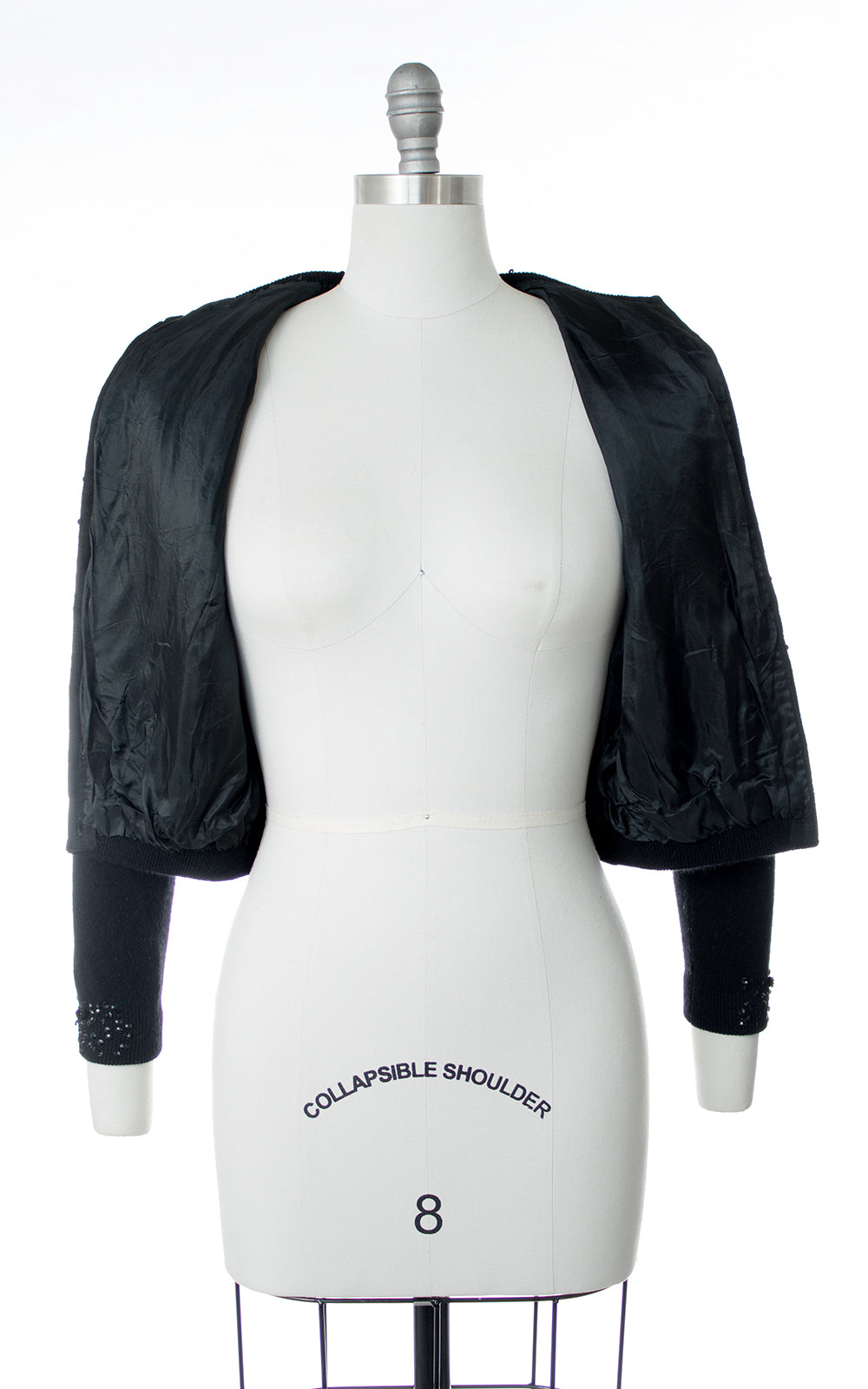 1950s Rose Sequined Knit Wool Cropped Cardigan