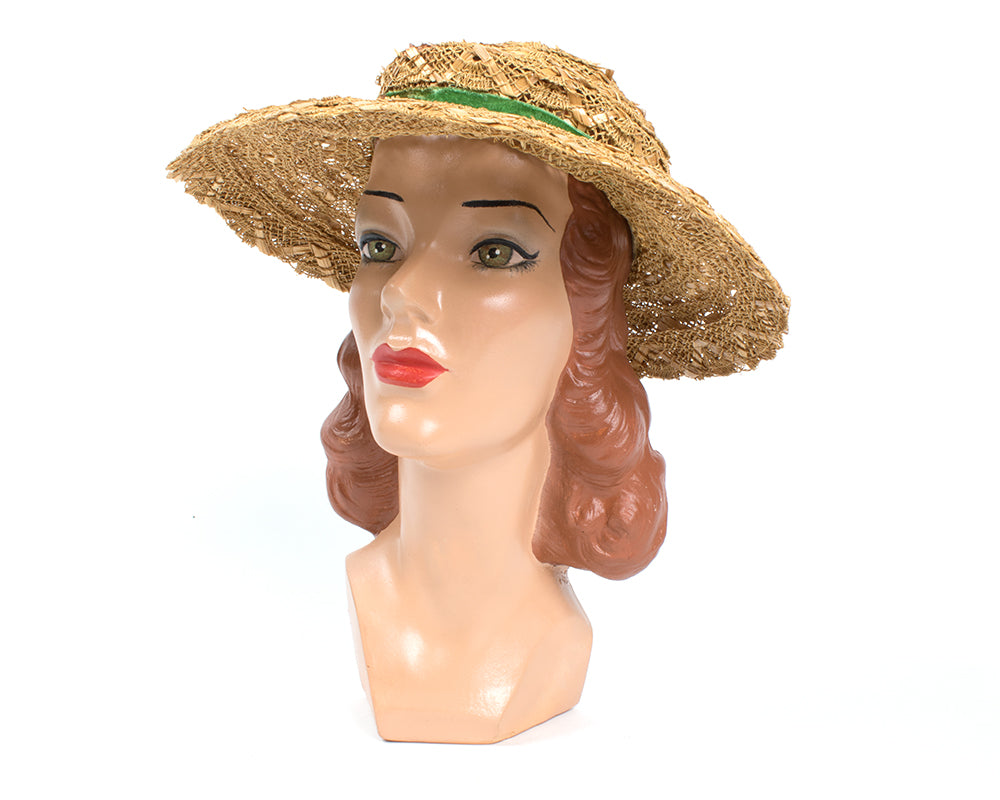 1950s Straw Sun Hat with Velvet Ribbon