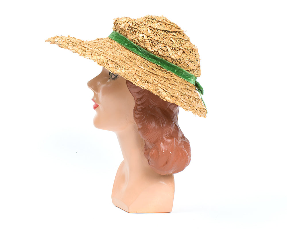 1950s Straw Sun Hat with Velvet Ribbon