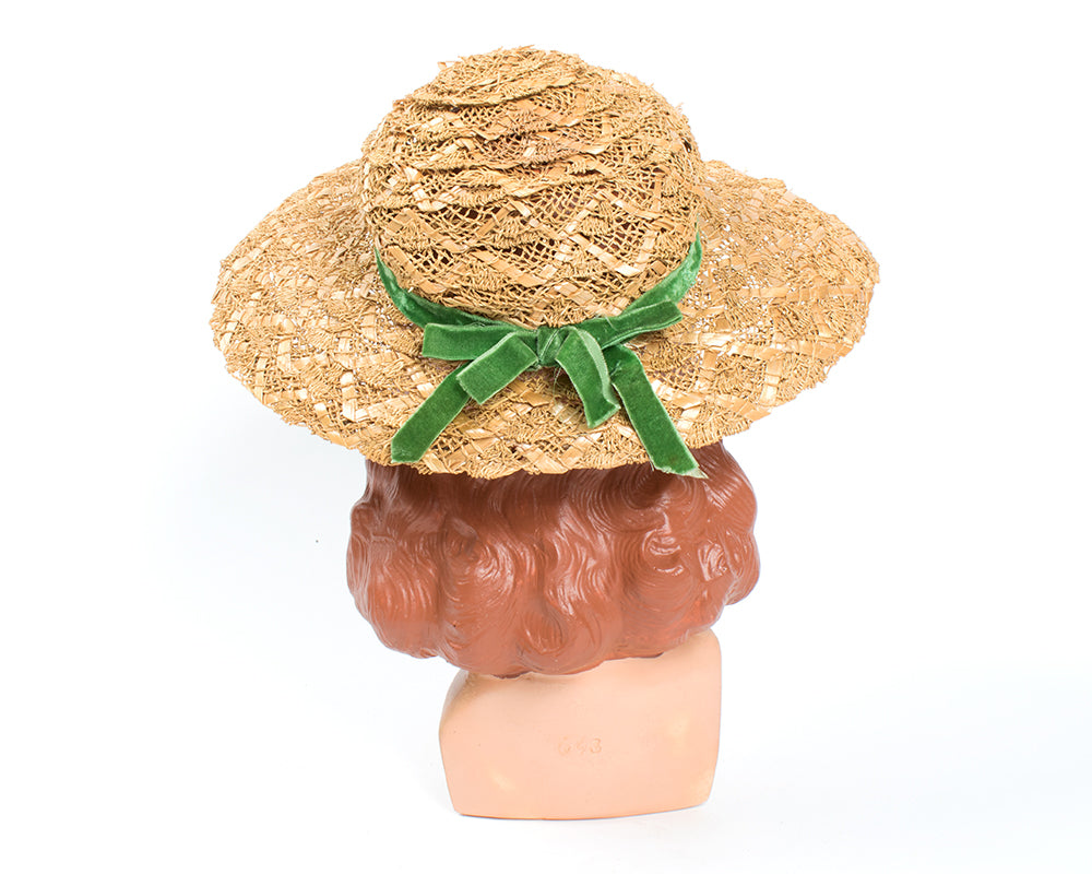 1950s Straw Sun Hat with Velvet Ribbon