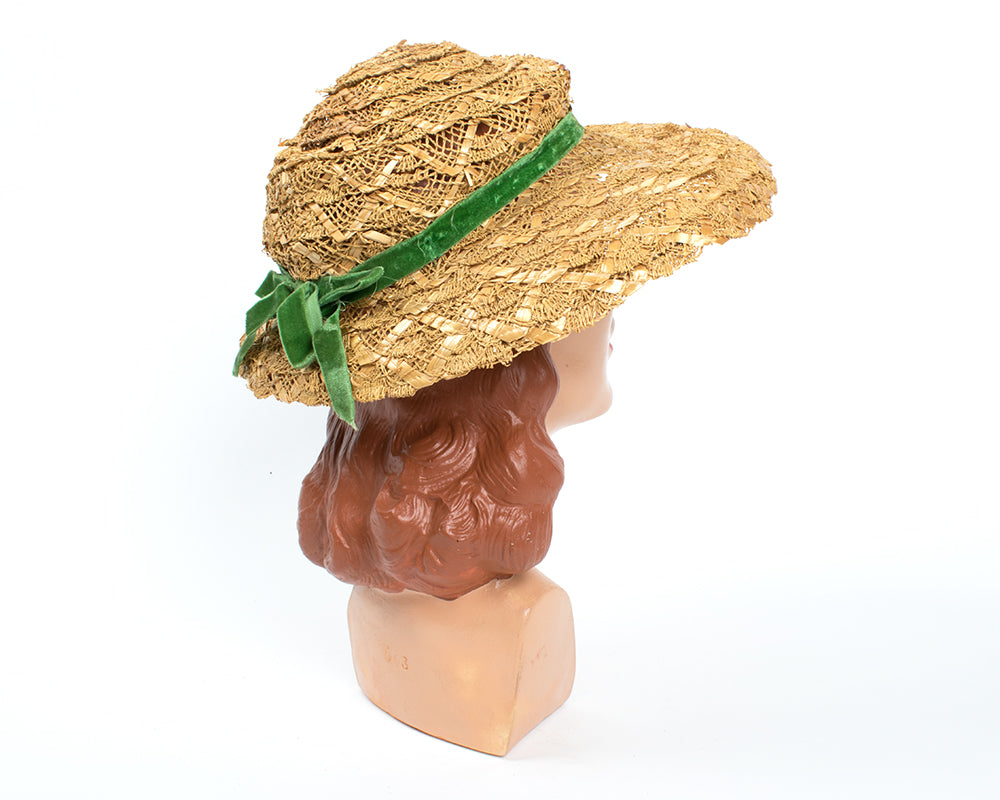 1950s Straw Sun Hat with Velvet Ribbon
