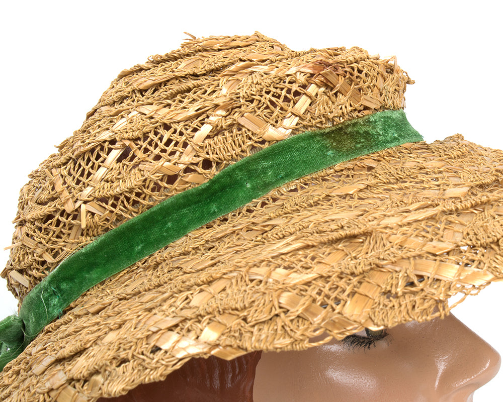 1950s Straw Sun Hat with Velvet Ribbon