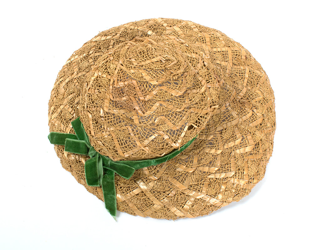 1950s Straw Sun Hat with Velvet Ribbon