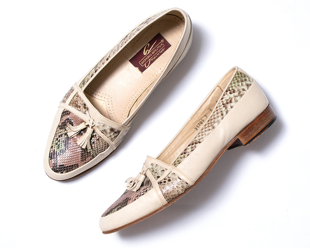 1980s Snakeskin Leather Tassel Loafers