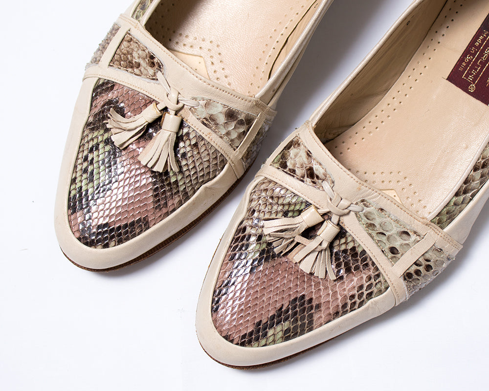 1980s Snakeskin Leather Tassel Loafers