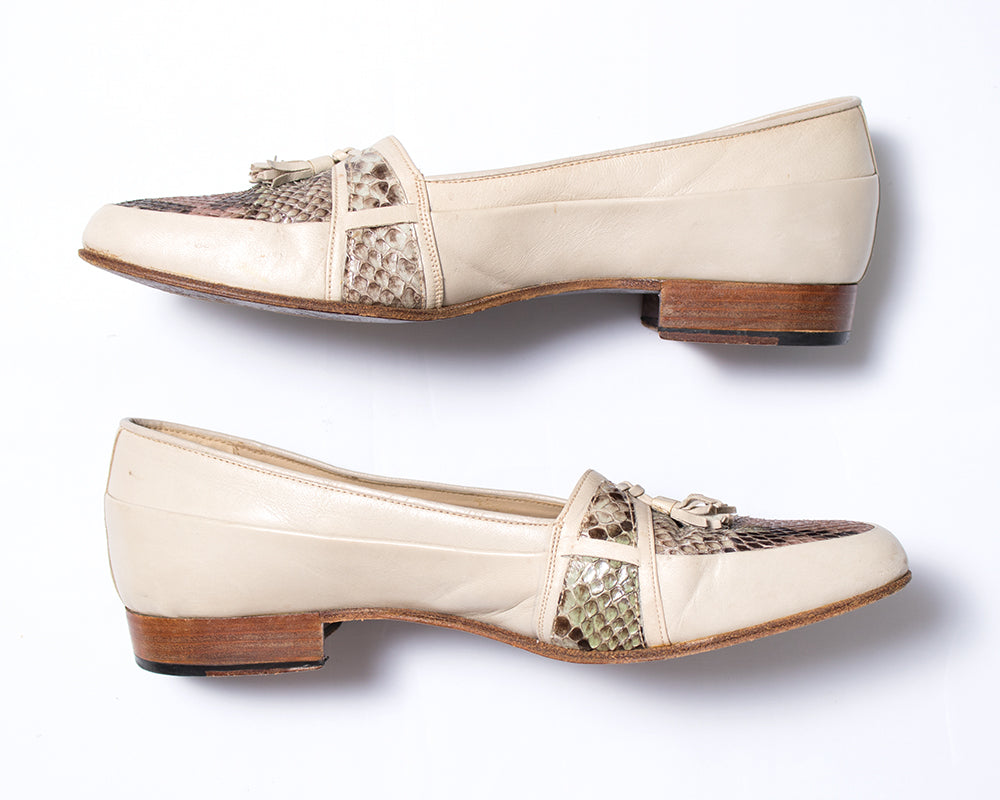 1980s Snakeskin Leather Tassel Loafers