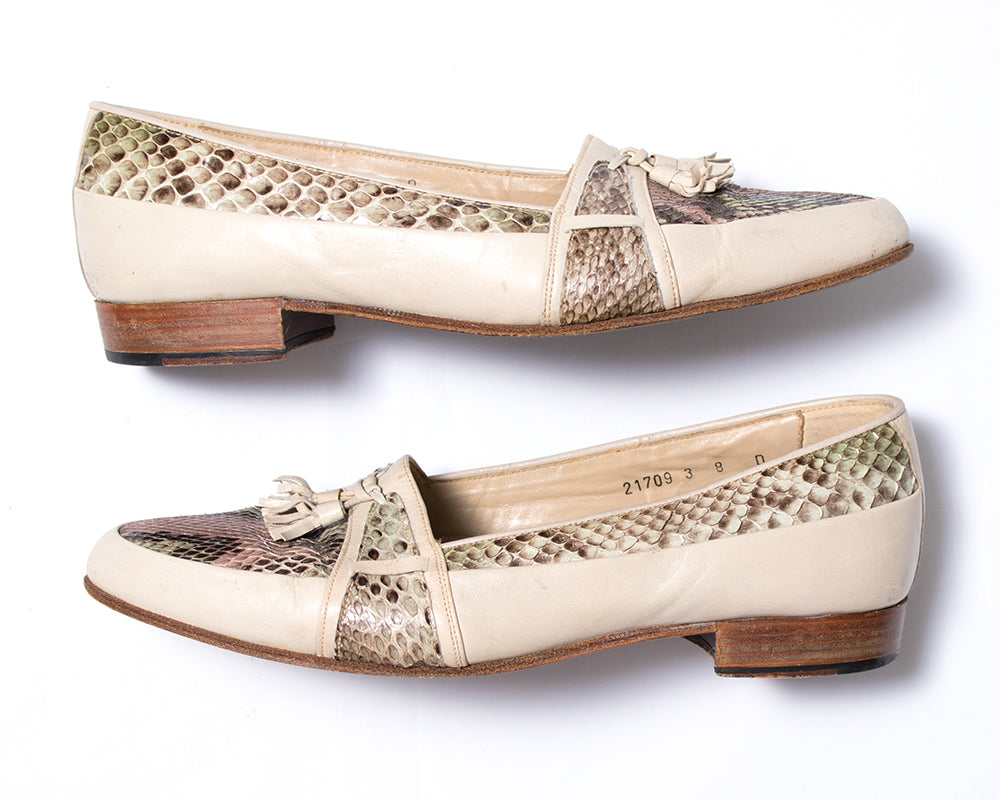 1980s Snakeskin Leather Tassel Loafers