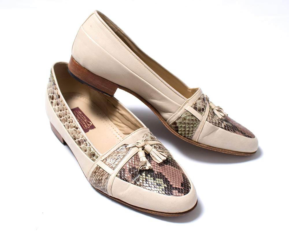 1980s Snakeskin Leather Tassel Loafers