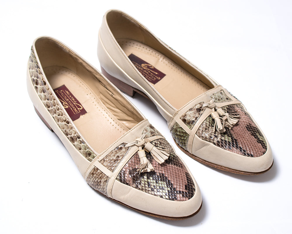 1980s Snakeskin Leather Tassel Loafers