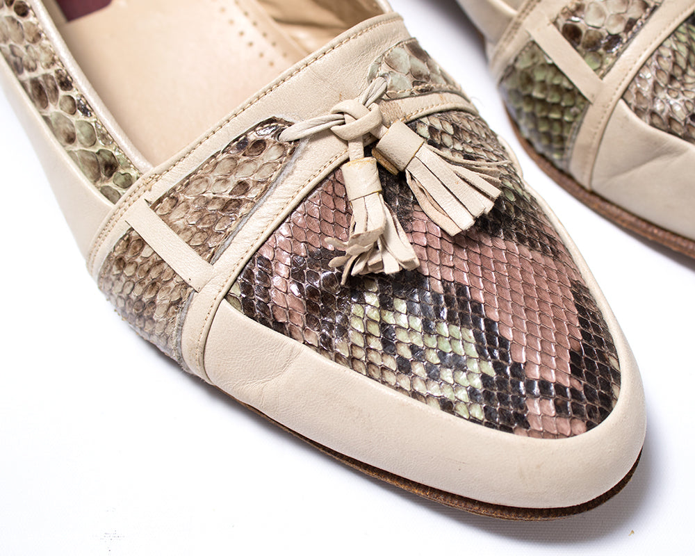 1980s Snakeskin Leather Tassel Loafers