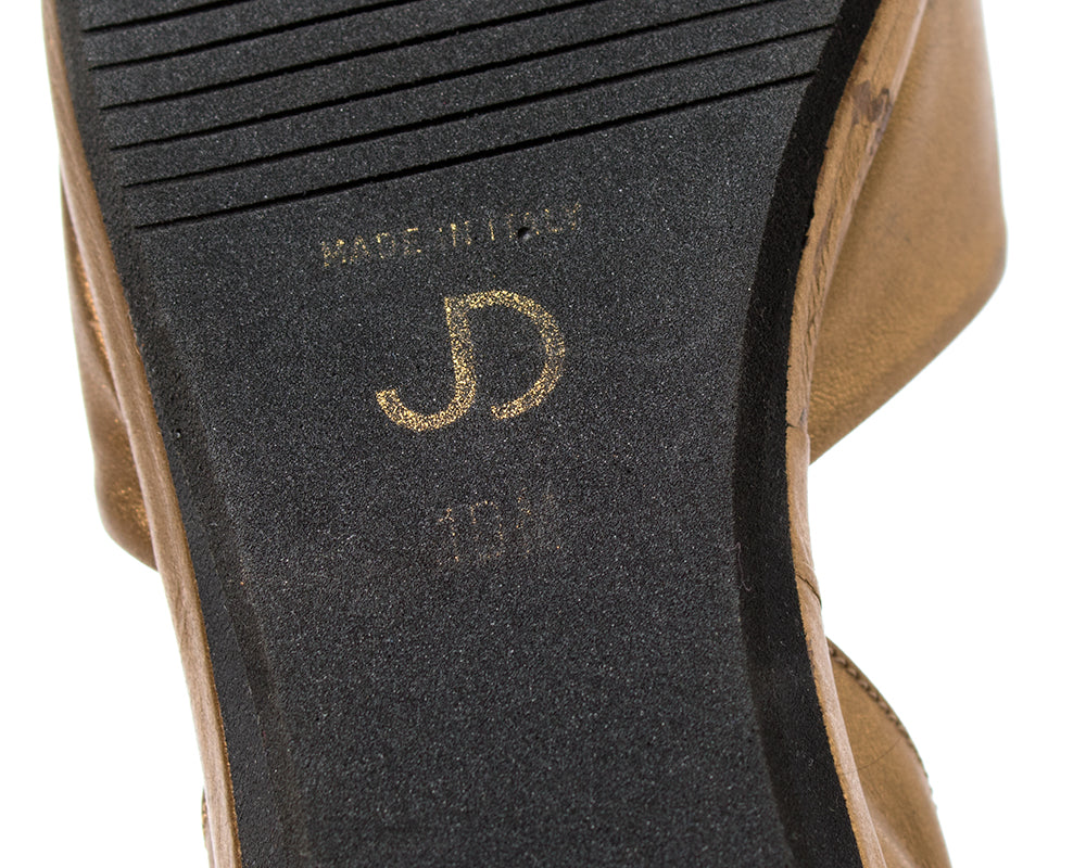 1980s 1990s Metallic Gold Leather Wedge Sandals