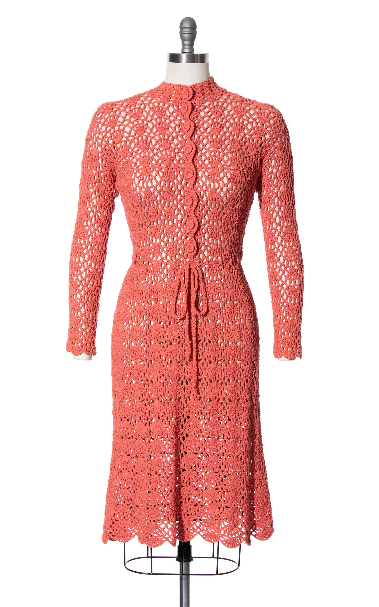 1970s Peach Crochet Sweater Dress | x-small/small/medium/large
